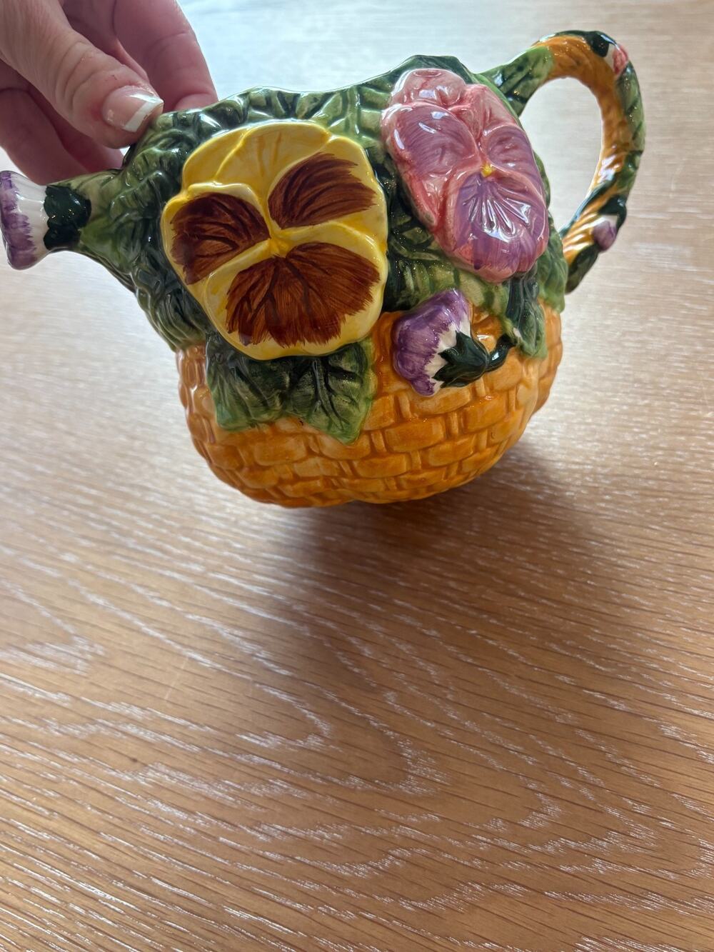 Vintage Asia Master Group Pansy Teapot Ceramic Flower Basket Cottagecore No Lid